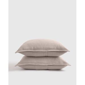 Quince Home Organic Ribbed Cotton Shams Sand Bedding King Set 2